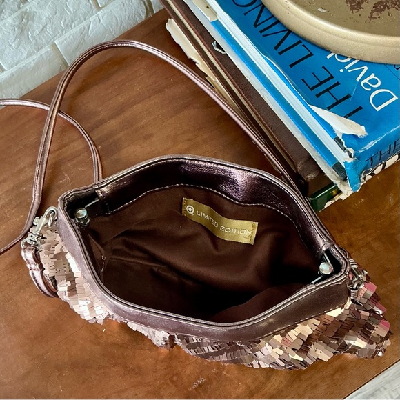 Limited Edition Metallic Copper Sequin Fringe Structured Frame Clutch Crossbody - Picture 16 of 16